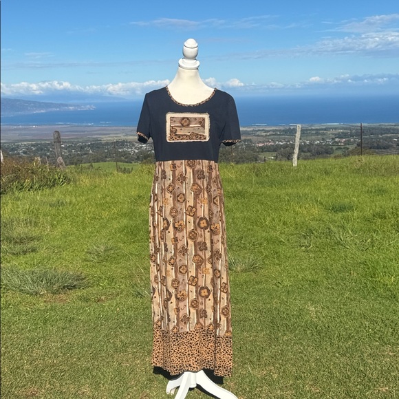 Vintage 90s Lauren Michele black animal print short sleeve pencil Maxi dress - Picture 8 of 8